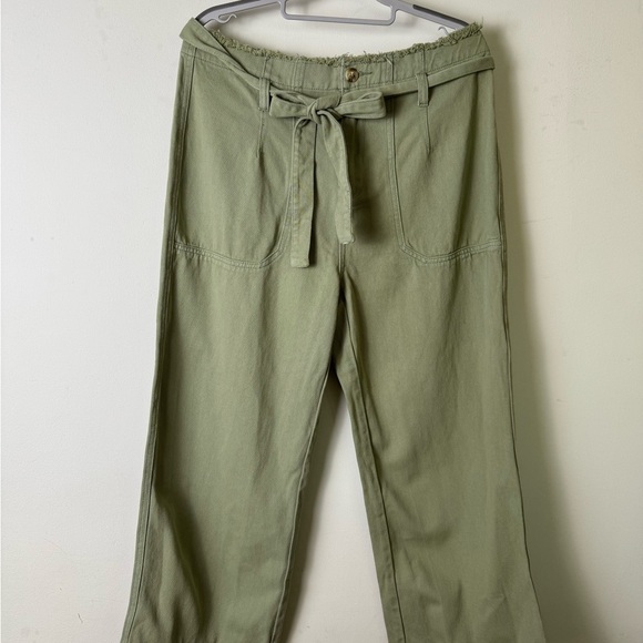 Anthropologie Current Air tie waist wide leg cropped chino size large. - Picture 1 of 10